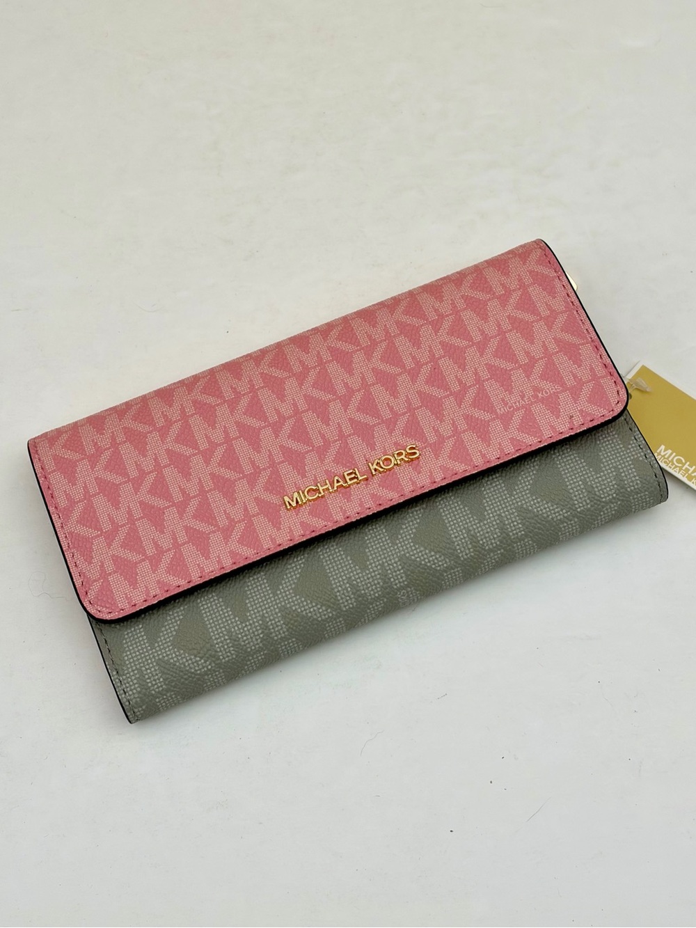 Michael Kors Pink and Gray Signature Trifold Wallet - Picture 9 of 11